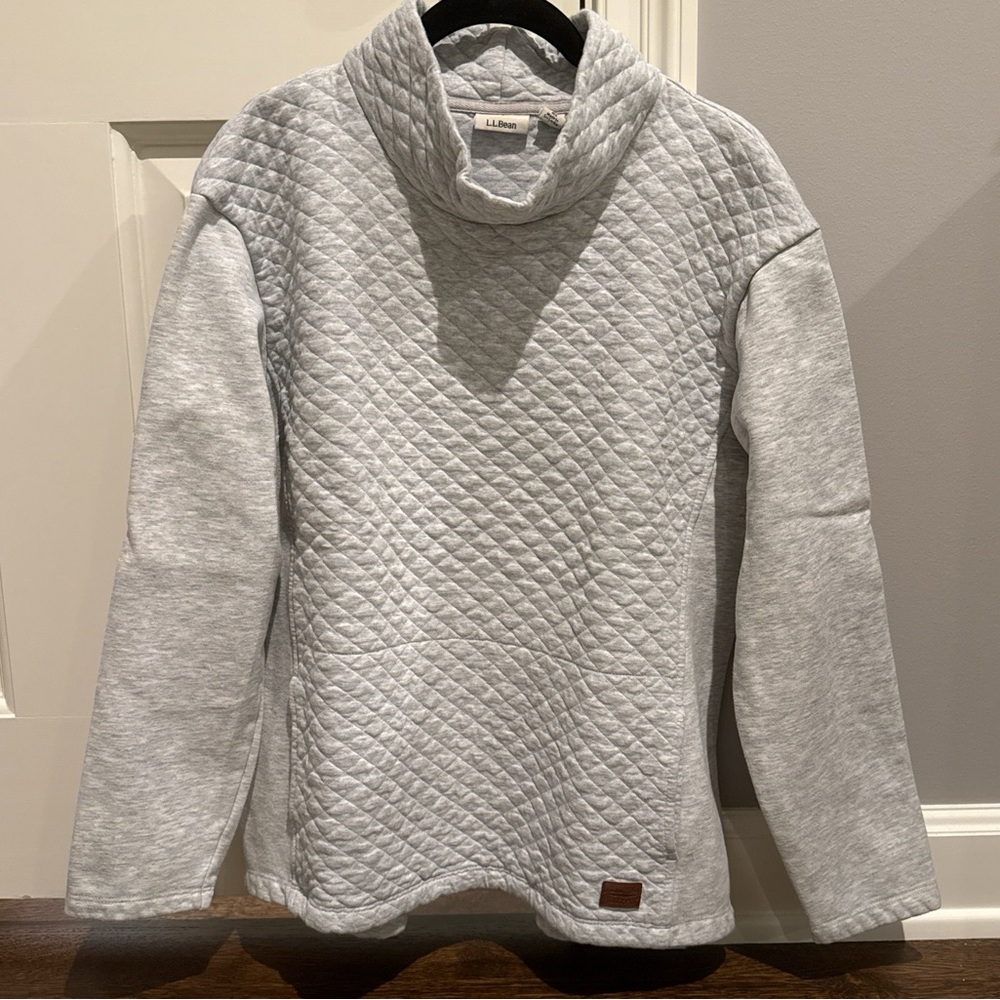 L.L. Bean Gray Cowl Neck Sweater with Textured Design